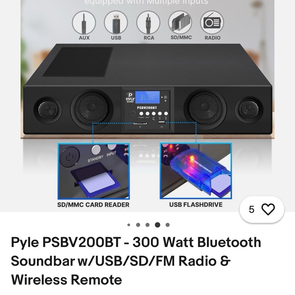 Soundbar Pyle Black Bluetooth Soundbar with Wireless Remote